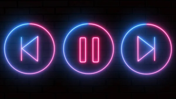 Gloeiende Neon Geluiden Spelen Volgende Vorige Pijl Knop Symbolen Pictogram — Stockfoto