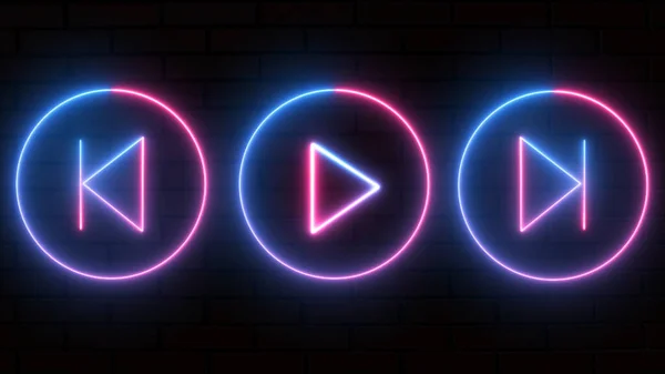 Neon Sesleri Çalar Sonraki Önceki Düğmesi Sembolleri Görünür Müzik Oku — Stok fotoğraf