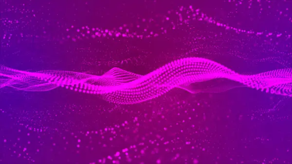 Flowing purple dots and particles on a purple background. Abstract digital particle and dots wave and light abstract background, animation cyber or technology background. 3d abstract animation