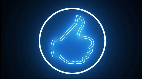 Like neon blue line icon. Retro neon sign Like on blue background. Thumbs up and thumbs down are circle symbols. Neon sign