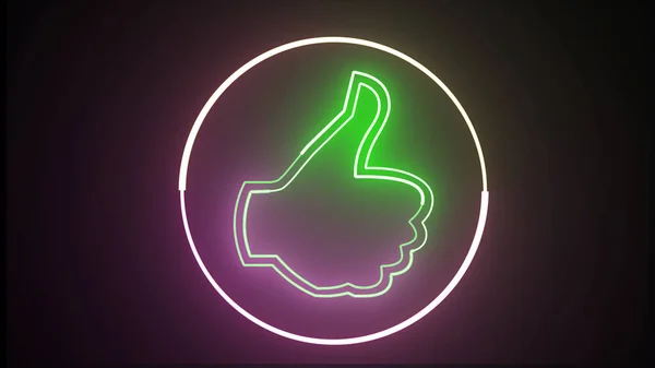 Like neon line icon. Retro neon sign Like on blue background. Thumbs up and thumbs down are circle symbols. Neon sign