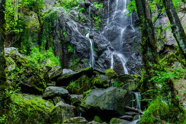 Waterfall Deep Mountain Large Rocks Stock Image