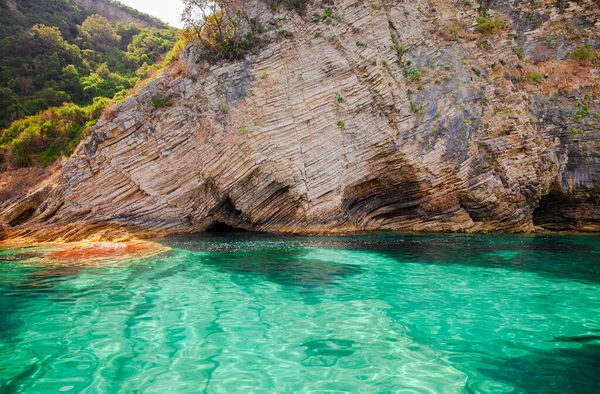 Krásná Mořská Krajina Pohled Pobřeží Skalami Plážemi Ostrov Korfu Řecko — Stock fotografie