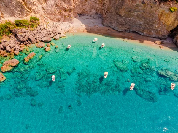Hermoso Paisaje Marino Vista Costa Con Rocas Playas Isla Corfú —  Fotos de Stock