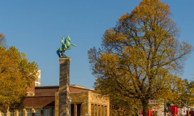 Almanya 'nın Düsseldorf şehrinde Ren nehri. Binaları olan ünlü bir yer.