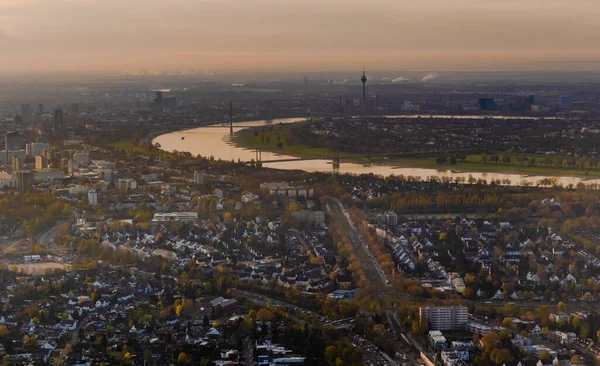 stock image Sunset aerial view of Dusseldorf Rhein river in Germany