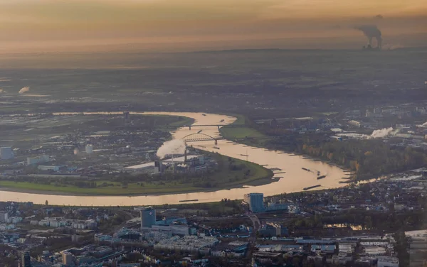 stock image Sunset aerial view of Dusseldorf Rhein river in Germany