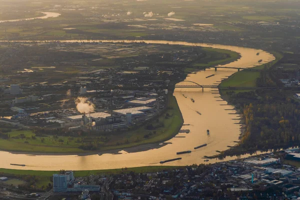 stock image Sunset aerial view of Dusseldorf Rhein river in Germany