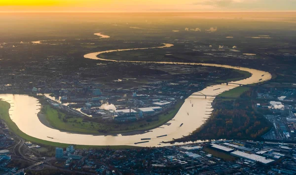 stock image Sunset aerial view of Dusseldorf Rhein river in Germany