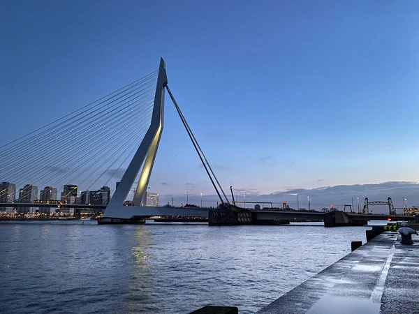 Roterdam City Niederlande Architekturhauptstadt Mit Hafen Und Erasmusbrücke Rotterdam Skylines — Stockfoto