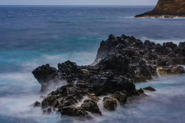 Piscinas Naturales Con Roca Volcánica Negra Océano Atlántico Porto Moniz — Foto de Stock