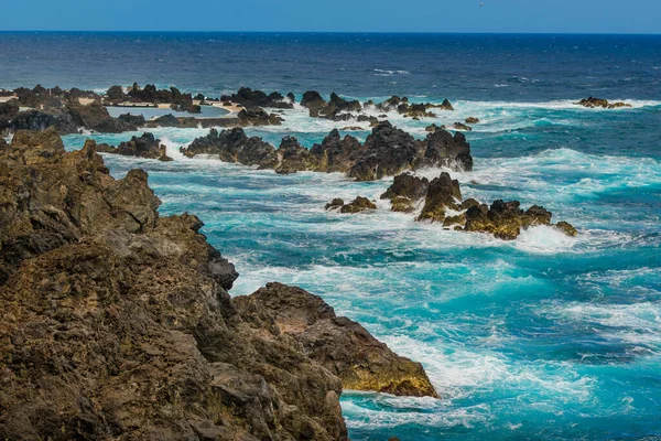 Natürliche Pools Mit Schwarzem Vulkangestein Atlantik Porto Moniz Madeira Portugal — Stockfoto