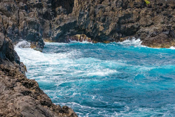 Natürliche Pools Mit Schwarzem Vulkangestein Atlantik Porto Moniz Madeira Portugal — Stockfoto