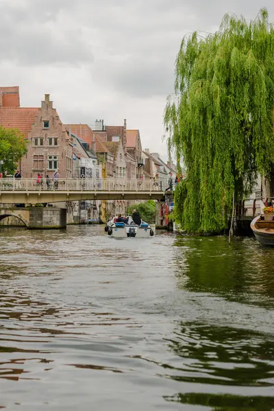 Belçika Gent Şehri Eski Kasaba Alacakaranlıkta River Leie Deki Tarihi — Stok fotoğraf