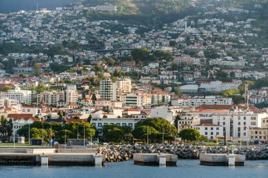 Güzel dağ manzarası ve Madeira adasının okyanus kıyıları, Portekiz