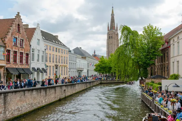 stock image Bruges, the water town in Belgium with historical houses and famous canal