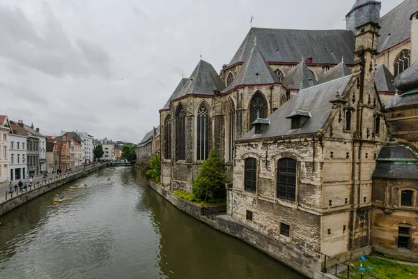 België Gent Stad Oude Stad Historische Huizen Aan Leie Schemering — Stockfoto