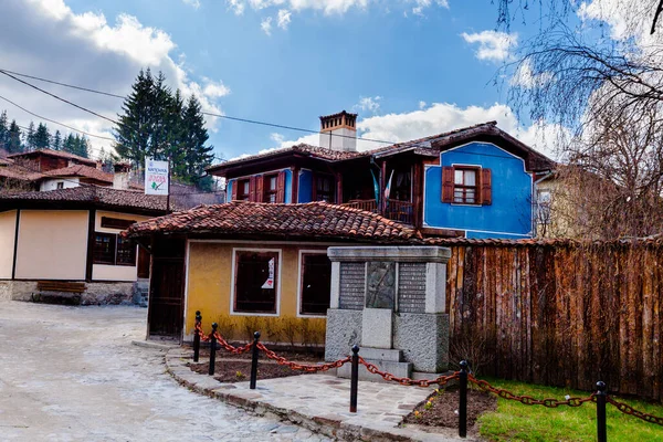 stock image Cobblestone streets with vintage houses in the historic town of Koprivshtitsa, Bulgaria