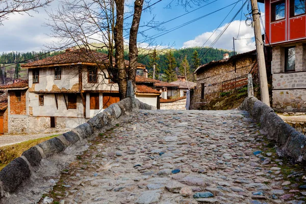 Kopfsteinpflasterstraßen Mit Historischen Häusern Der Historischen Stadt Koprivshtitsa Bulgarien — Stockfoto