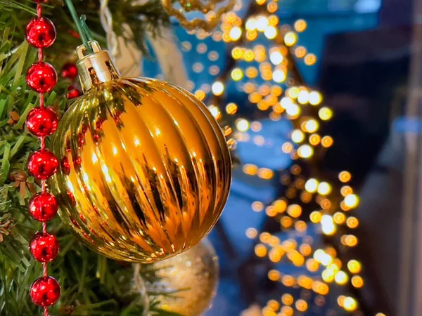 Festive Christmas Decoration Baubles Fairy Lights Holiday Decoration — Stock Photo, Image