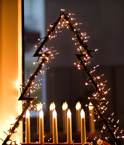 Festive Christmas Decoration Baubles Fairy Lights — Stock Photo, Image
