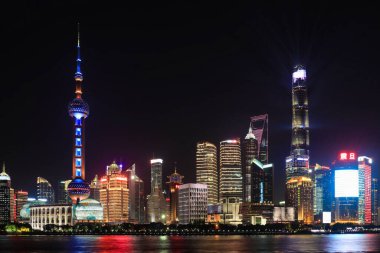 Şangay, Çin sehri Huangpu nehri manzarasında ufuk çizgisi