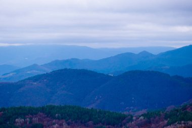 Bulgaristan 'ın Rodop dağlarındaki muhteşem sonbahar halısının muhteşem manzarası
