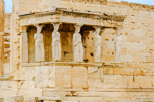 Statues Karyatides Erehtheio Sur Acropole Athènes Grèce — Photo