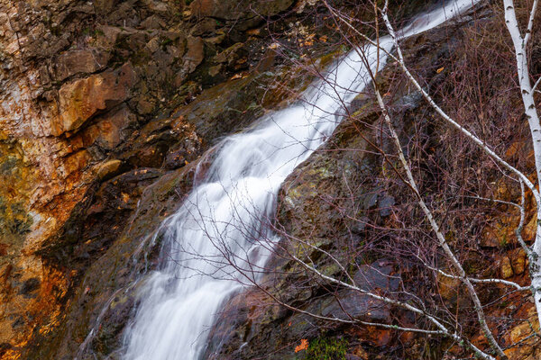 Scenic waterfall in slow motion flow, natural