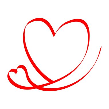 Kırmızı fırça darbesiyle beyaz arka plana iki kalp çizgisi çizilmiş. vektör illüstrasyonu