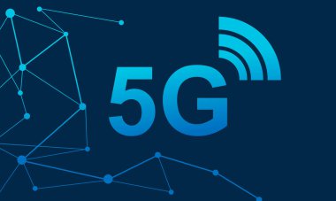 5G Ağ afişi. Yüksek Hız Mobil Telekomünikasyon ve Kablosuz İnternet Tasarımı, Yeni Kesme Sınır Teknolojisi Konsepti