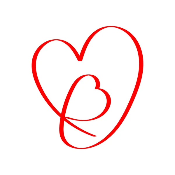 Handritad Kontinuerlig Linje Ritning Två Hjärtan Röd Pensel Stroke Vit — Stock vektor