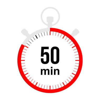 50 dakika kaldı. Düz stil kronometre sembolü. Kronometre beyaz arka planda izole edildi. vektör illüstrasyonu