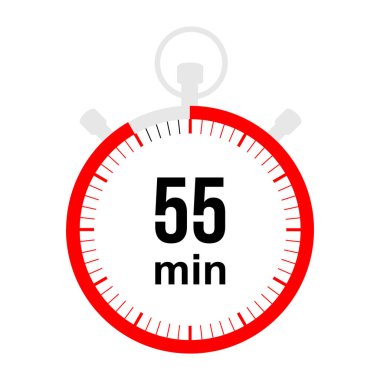 55 dakika kaldı. Düz stil kronometre sembolü. Kronometre beyaz arka planda izole edildi. vektör illüstrasyonu