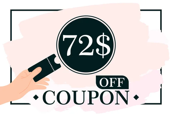72 dolarlık hediye çeki illüstrasyonu. İnternet sitesi, internet reklamları, sosyal medya için kupon satışı. Büyük indirim ve süper indirim kuponu. Price Tag Mega Coupon indirimli vektör illüstrasyonu.  