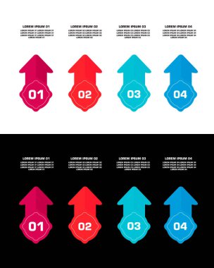 Dört ok bilgi grafiği. Sunum için iş şablonu. 4 seçenek veya adımlı vektör kavramı