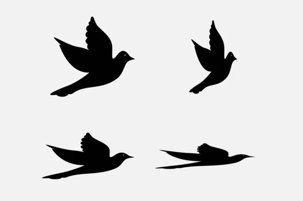 Ensemble Oiseau Colombe Silhouette Noire Sur Fond Blanc — Image vectorielle