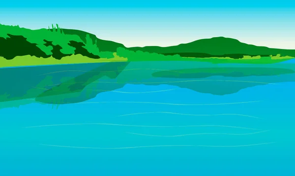 Göl Dağ Ile Güzel Bir Manzara Doğa Vektör Illüstrasyonu — Stok Vektör