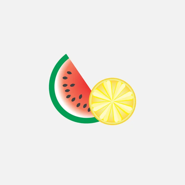 Frische Wassermelone Und Eine Zitronenscheibe Auf Weißem Hintergrund Vektorillustration — Stockvektor