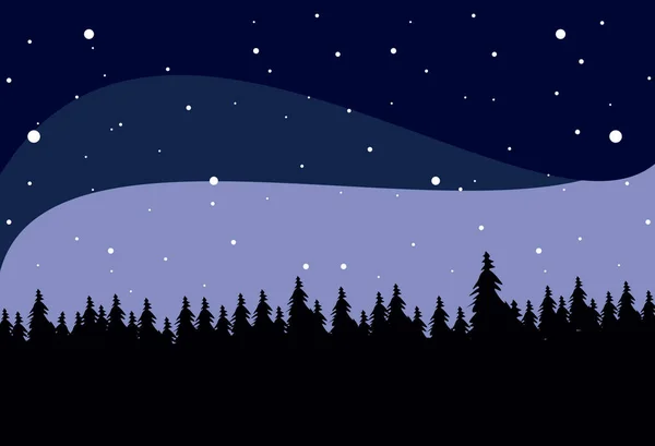 Gece Gökyüzü Kış Ormanı Resimleme — Stok Vektör