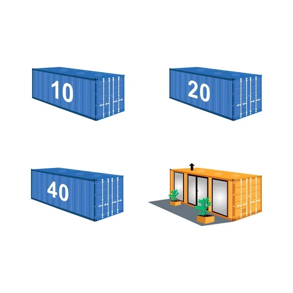 Set Containers Transport Goods Ten Twenty Forty Feet Another Conversion — Stock Vector