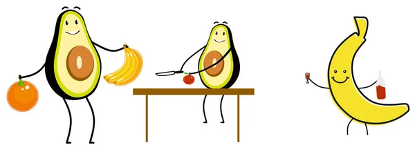 Cute Happy Avocado Character Funny Smiling Avocado Cartoon Emoticon Flat — Stock Vector