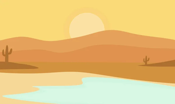 Pustynny Krajobraz Przyrody Zachodem Słońca Ilustracja Wektora — Wektor stockowy
