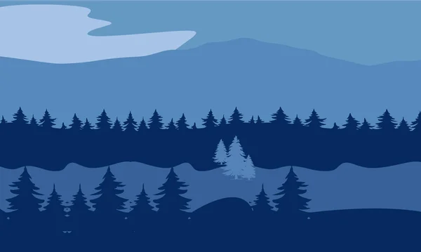 Paysage Montagne Avec Des Silhouettes Arbres Dans Forêt — Image vectorielle