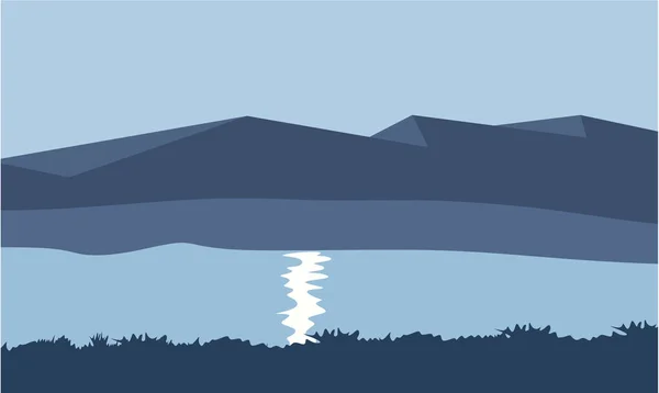 Paysage Montagne Avec Lac Une Forêt Soirée Illustration Vectorielle — Image vectorielle