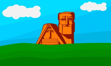 Ermeni büyükanne ve büyükbaba heykeli, vektör. Biz, dağlarımız. Artsakh 'ın başkenti Stepanakert' teki anıt.