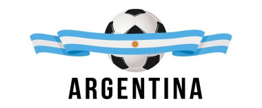Top Arjantin Bayrağı 'nda. Beyaz arka planda Arjantin bayrağıyla futbol topu. Pankart ve poster için vektör illüstrasyonu.