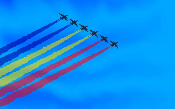 Samoloty Powietrzu Dymem Flagi Andory Lotnictwo Flagą Andory Grupa Samolotów — Wektor stockowy