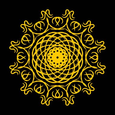 Güzel mandala. Dekoratif dairesel vektör. Siyah arka planda klasik altın rengi. vektör illüstrasyonu