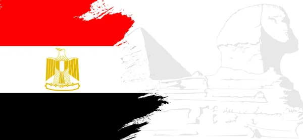 エジプトの国旗ベクトル 白い背景にエジプトの国旗とスフィンクスのシルエット ベクターイラストEps10 — ストックベクタ